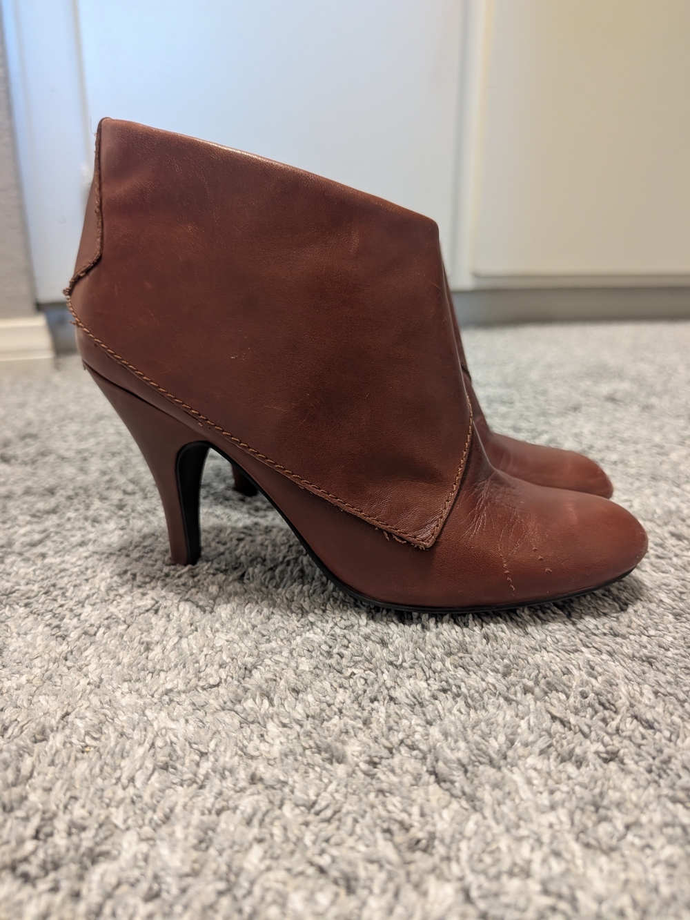 Nine West Brown Leather Fold-Over Ankle Booties